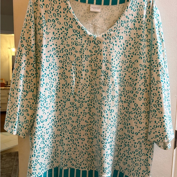2 Piece set- Chico’s Stylish Teal and White Women's Jacket with matching top. - Picture 3 of 11